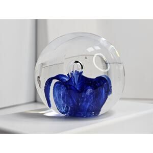 Vintage Blue Flower Paperweight (Chip & Scratches)